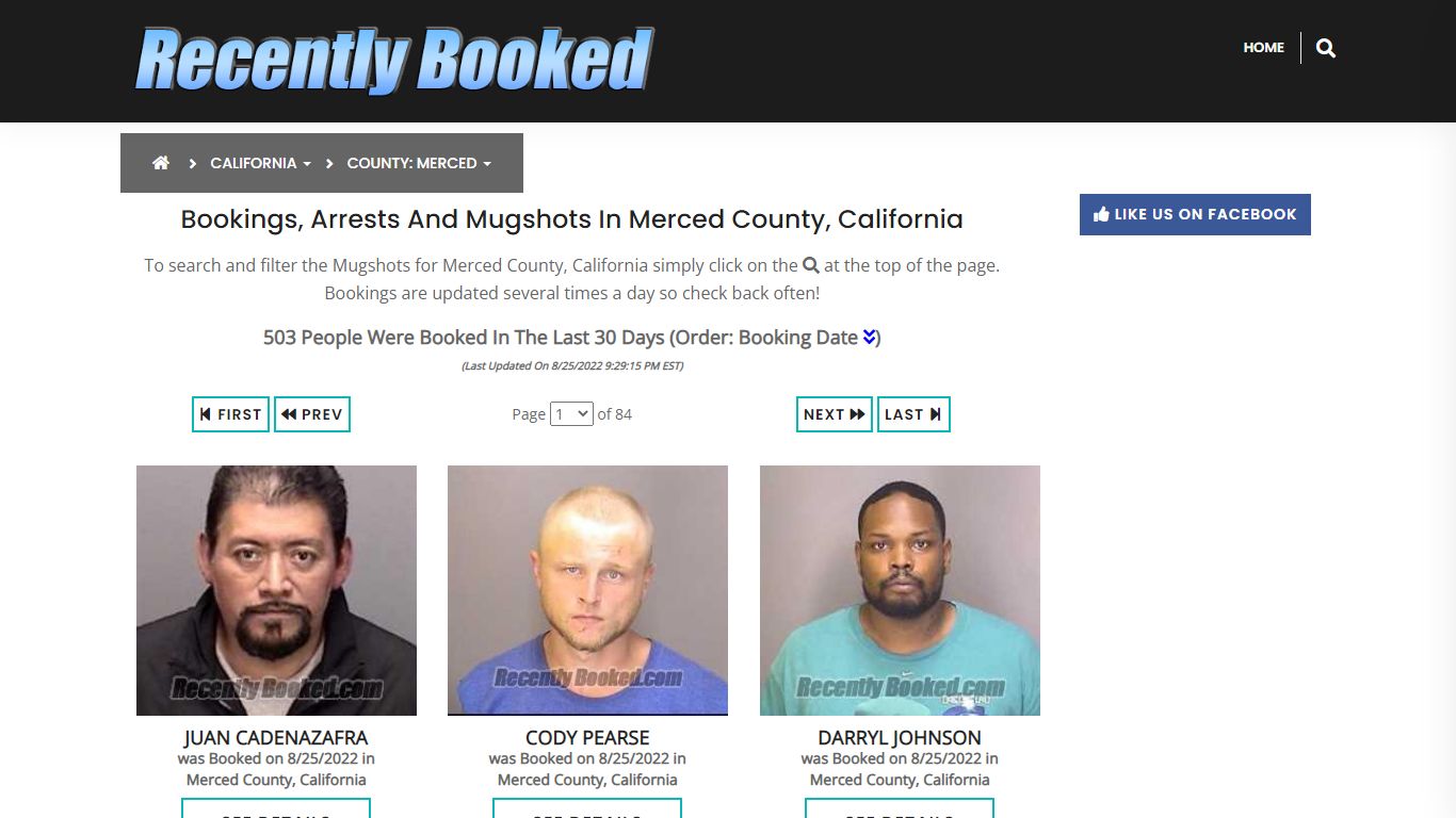 Recent bookings, Arrests, Mugshots in Merced County, California